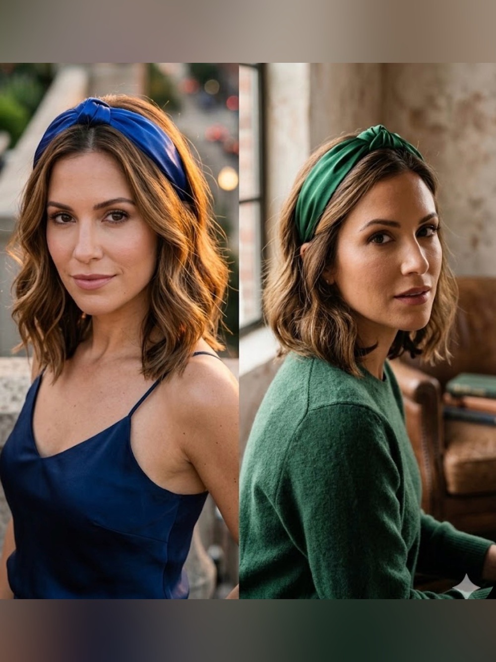 Knotted Satin Headband — Blue & Green